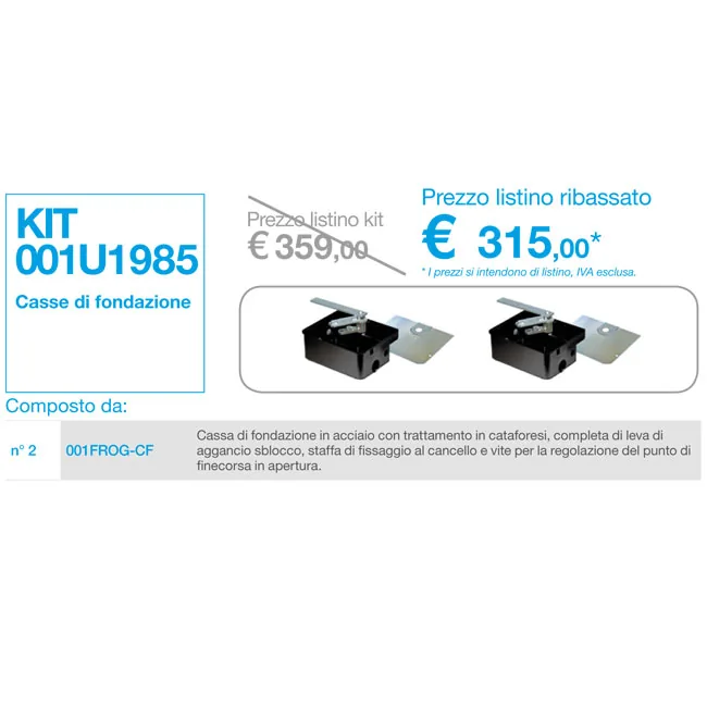 Kit 2 casse di fondazione (installazione a due ante) CAME FROG — codice 001U1985